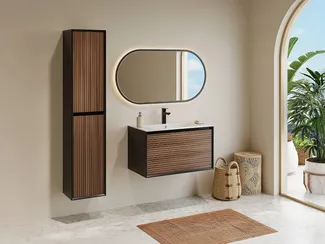 Vente-unique - BANIVA Badezimmersäule und -regal Holz, Platte SchwarzBraun - B 30 cm x H 160 cm x L 35 cm