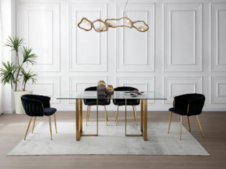 Vente-unique - Stuhl mit Armlehnen 6er-Set - Samt & goldfarbenes Metall - Schwarz - ELEGANO