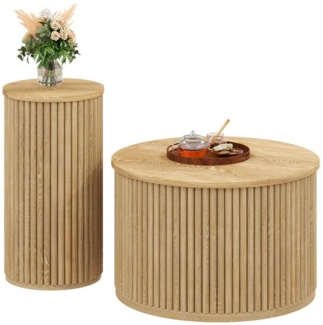 BlingBin Couchtisch Beistelltisch Wohnzimmertisch (1-St, Doppelter runder Tisch), 60 x 60 x 38,5 cm + 30 x 30 x 56 cm, Natur