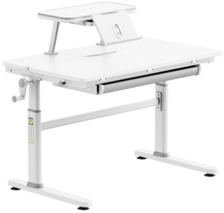 HOKO Kinderschreibtisch Ergo Jugend Schreibtisch höhenverstellbar 54-76 cm, 100x60 cm (ergonomischer Computertisch mit neigbarer Tischplatte (0-50) & Schublade, stabil & belastbar bis 100 kg, Weiß, Holzfarben)
