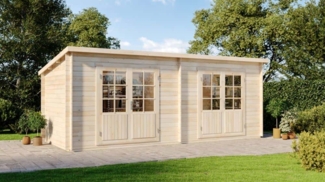 Alpholz Gartenhaus Maria Twin Gartenhaus aus Holz in Pinie Holzhaus mit 28 mm Wandstärke Blockbohlenhaus mit Montagematerial