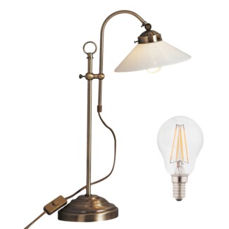Schreibtischlampe Landhaus LED Tischlampe Wohnzimmer Tischleuchte Messing SL3338