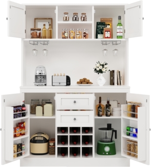 Sideboard B 120 x T 40 x H 188 cm, Weiß MDF mit Weinregal & verstellbaren Einlegeböden, 4 Türen 2 Schubladen