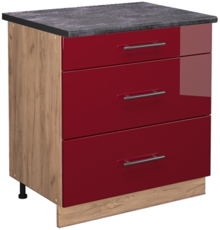 Vicco Küchenunterschrank Bordeaux Hochglanz 80 cm mit 3 Schubladen, AP Anthrazit, Fame-Line