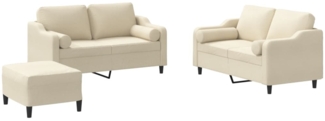 vidaXL 3-tlg. Sofagarnitur mit Kissen Creme Stoff 3201828