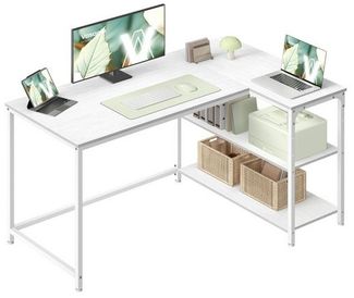VASAGLE Schreibtisch mit Stauraum, L-Form Computertisch, höhenverstellbare Ablage, Büro, 120 x 80 cm, weiß