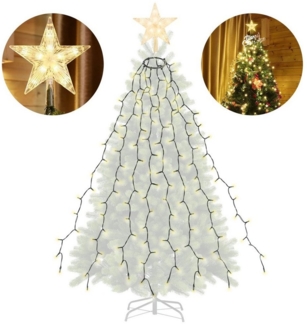 Salcar LED-Lichterkette 1,5m-3m Weihnachtsbaum Lichterkette LED mit Weihnachtsbaumspitze Stern, 8 Girlanden und 1 Sternspitze, 9 Beleuchtungsmodi und Memory-Funktion