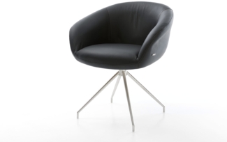 Drehstuhl Vinka-Flex mit Armlehnen Echt-Leder Schwarz Kreuzgestell konisch Edelstahl 180° drehbar Taschenfederkern