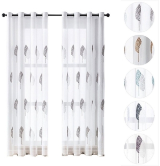 BYSURE Vorhang (2 St), Ösen, transparent, Polyester, Blätter Muster, Stickerei Vorhang