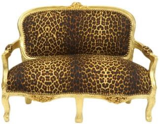 Casa Padrino Barock Kinder Sitzbank Leopard / Gold Antik Stil Kinder Sofa