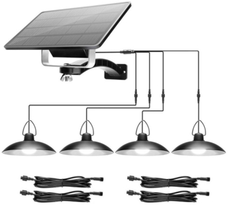 Rosnek LED Solarleuchte 1/2/3/4 Kopf, Solar-Pendelleuchten, für Shop Hof Garage Veranda, Weiß, 1 Solarmodul mit 4 Lampen, Tageslichtweiß, LED-Schuppen-Leuchten, IP65 wasserdicht