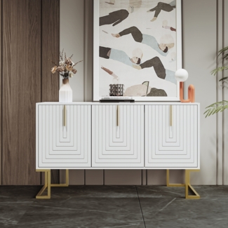 Modernes Sideboard, 3 Türen, weiß/gold, verstellbare Regale, 138 x 40 x 80,5 cm