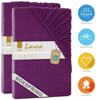 Lavea Spannbettlaken Maya, in Gr. 60x140, 90x200, 120x200, 140x200, 180x200 oder 200x220 cm, Baumwolle, Gummizug: rundum, (2 Stück), Jersey Spannbetttuch für Topper, Boxspring- und Wasserbetten