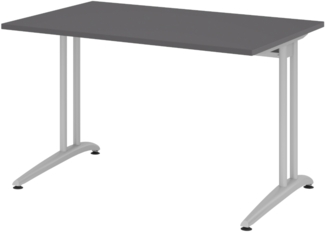 bümö Schreibtisch Serie 160x80 cm, Tischplatte aus Holz in graphit, Gestell aus Metall in Silber - PC Tisch, Computertisch für's Büro, Office Bürotisch, BS-16-G