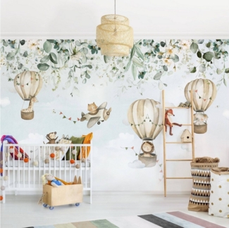 Bilderdepot24 Kindertapete Tropischer Flug Aquarell Kinder Kunst Tiere Weltall Himmel Sterne bunt, Glatt, Matt, (Vliestapete inkl. Kleister oder selbstklebend), Mädchenzimmer Jungenzimmer Babyzimmer Bildtapete Fototapete Wandtapete