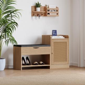 Merax Schuhbank gepolstert mit Sideboard, Schuhregal, Schuhtruhe mit Spiegel, Schuhschrank mit verstellbaren Einlegeböden