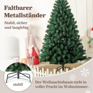 Sinaopus Künstlicher Weihnachtsbaum mit Beleuchtung, Weihnachtsbaum aus PVC, Metallständer, 180/210 cm, Tannenbaum künstlich, Christbaum, Weihnachtsdeko, für Büro, Haus und Garten, 180cm, wiederverwendbar, mit Handschuhe, 1050 Spitzen