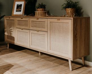 Sideboard Niran Sonoma Eiche mit Bast - Dekor 180 cm