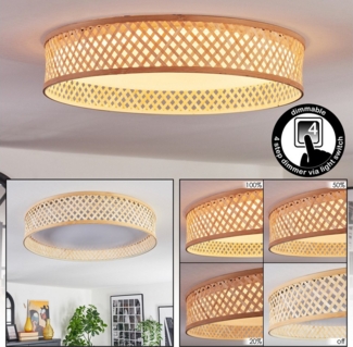 hofstein Deckenleuchte Deckenlampe dimmbar aus Metall/Bambus/Kunststoff in Weiß/Natur, ohne Leuchtmittel, Deckenleuchte im Retro/Vintage/Boho-Design, Memory-Funktion, 36 Watt