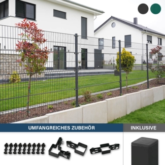 HOME DELUXE Doppelstabmattenzaun inkl. Eckpfosten MORATA Anthrazit / Grün - 120 cm x 20 m 1x Eckpfosten