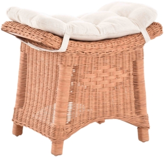 Krines Home Sitzhocker Fußhocker Stabiler Sitz-Hocker/Schemel aus echtem Rattan mit Kissen