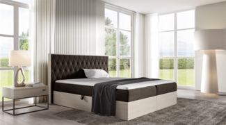 Boxspringbett Bett BROMIA 200x200 cm Nordic Teak Stoff Braun inkl. Bettkasten