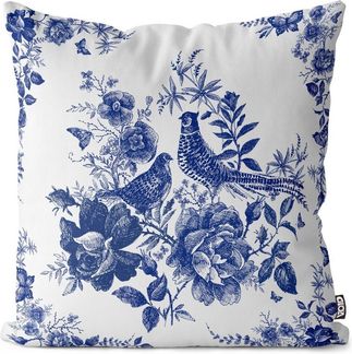 VOID Kissenbezug, (1 Stück), Fliesen Blau Weiss ration Landhaus Stil Rosen Blumen Blüten Garten Ba