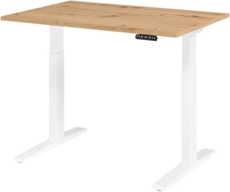 bümö elektrisch höhenverstellbarer Schreibtisch 120x80 cm in Asteiche, Gestell weiß - Sitz & Stehschreibtisch mit Memoryfunktion, elektrischer Stehtisch & Gaming Tisch, XMKA-Serie, XMKA12-R-W