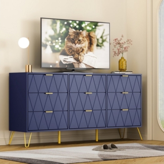 UEV Kommode mit 9 Schublanden, Sideboard groß, TV Board Schubladenschrank Buffet (2 Packung, Schubladenschrank für Wohnzimmer Schlafzimmer Flur), Kippsicherung 150 x 34 x 74 cm Aufbewahrungsschrank Schmal kommode