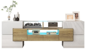 HAUSS SPOLE TV-Schrank hochglänzendes Lowboard mit LED-Beleuchtung, Wohnzimmermöbel Grau (TV-Schrank,Fernsehtisch,TV-Board,TV-Ständer, Wohnzimmermöbel, 1-St, 4 Türen, 2 Schubladen) hochglänzend, mit LED-Beleuchtung,elegante Glasoberfläche