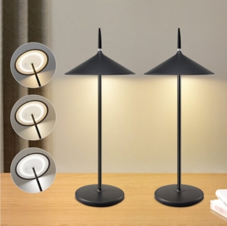 Nettlife Nachttischlampe Kabellos Touch Led Tischleuchte Schwarz/Weiß Dimmbar 1800mhA Aufladbar, mit USB, LED fest integriert, IP44 Modern Aussentischleuchte für Balkon Garten Esstisch