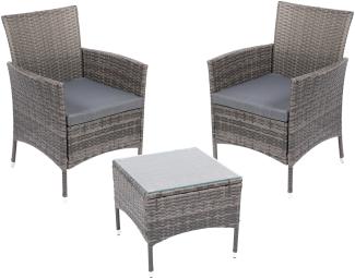 Albatros Balkonmöbel Set 3 teilig, Rattan Polyrattan, 2 Sessel mit Tisch, Lounge Set Balkon Gartenlounge Gartenmöbel Sitzgruppe mit Kissen und Glastisch, für Garten Terrasse Outdoor