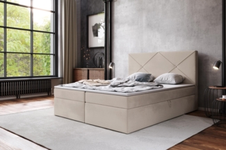 AX LIVING Boxspringbett 180x200 Bratton Beige Samt Bettkasten Topper
