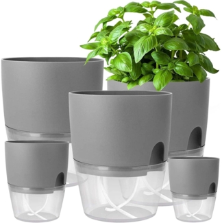 iDattel Blumentopf Kräutertopf Set selbstbewässernd Küchenkräuter Grau