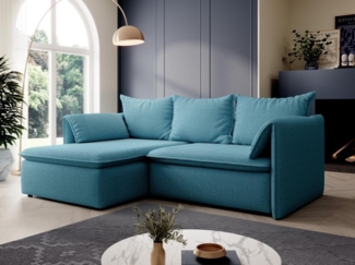 Vente-unique - Ecksofa mit Schlaffunktion - Ecke links - Strukturstoff - Blau - TEODORA