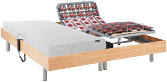 Vente-unique - Relaxbett elektrisch - Matratzen mit oberem Teil aus Latex - 2 x 70 x 190 cm - Holzfarben hell - ETHER von YSMÉE