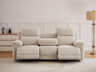 Vente-unique - Relaxsofa elektrisch 3-Sitzer mit Ablage - melierter Stoff - Beige - KELUNO