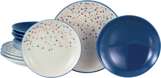 CreaTable, 24184, Serie Joy Dots Blau, 12-teiliges Geschirrset für 4 Personen Blau