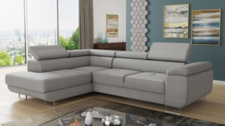 Ecksofa Caris mit Schlaffunktion und einstellbare Kopfstützen, Cord Stoff, Wohnlandschaft mit Bettkasten, Couch, Sofa, Bettsofa (Grau (Poso 110), Ecksofa Links)