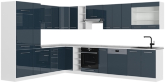 Eckküche Fame-Line Dunkelblau Hochglanz/Weiß 347 x 46 cm ohne Arbeitsplatte Vicco