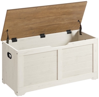 VASAGLE Schuhbank, Sitzbank mit Stauraum, Sitztruhe mit 2 Sicherheitsscharnieren, Aufbewahrungsschrank, Landhausstil, 40 x 100 x 46 cm, Flur, Schlaf-, Wohnzimmer, vintageweiß-honigbraun