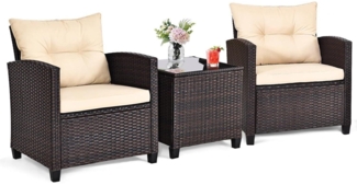 3tlg. Rattan Balkonset, Polyrattan Gartenmöbel Gartensitzgruppe mit Sitzkissen