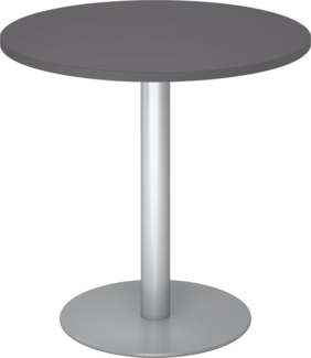 bümö Besprechungstisch, Esstisch klein, Tisch rund 80 cm - kleiner Esstisch graphit, Rundtisch Esstisch 2 Personen mit Holz-Platte, Säule aus Metall in silber, Konferenztisch, Bistrotisch, STF08-G-S