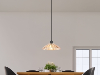 Pendelleuchte ELUNA einflammig, Schwarz mit Glasschirm Amber, Ø 29,5cm