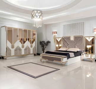 JVmoebel Schlafzimmer-Set Schlafzimmer Set Bett + 2x Nachttische + Kleiderschrank 5tlg Komplett, (5tlg Schlafzimmer Set (Bett + 2x Nachttische + Kleiderschrank), Made in Europa