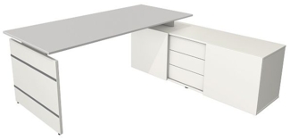 Kerkmann Komplettarbeitsplatz Schreibtisch mit Sideboard 4460 Form 4, 180x 80x 74 cm Lichtgrau