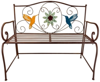 Online-Fuchs Blumenbank mit 2 Kolibris aus Metall für Blumentöpfe - Outdoor geeignet (58 x 29 cm groß und 49 cm hoch, liebevoll verziert), platzsparend zusammen klappbar