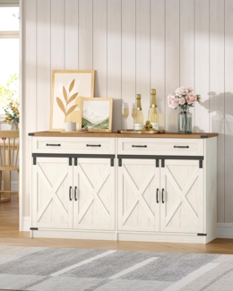 Küchenschrank, Sideboard mit 1 Schublade, Aufbewahrungsschrankmit 2 Türen, Verstellbare Einlegeböden, Landhausstil, Küche, Wohnzimmer, 40 x 140 x 80 cm, Vintagebraun-Weiß