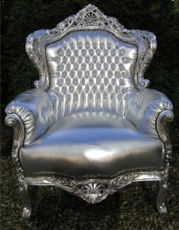 Casa Padrino Barock Sessel King silber / silber Lederoptik - Barock Sessel