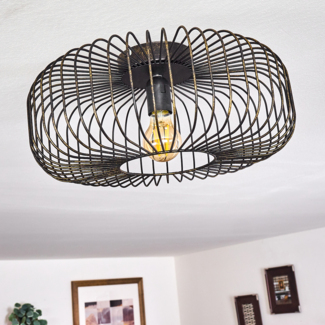 hofstein Deckenleuchte »Pieris« runde Deckenlampe aus Metall in Schwarz/Gold, ohne Leuchtmittel, E27, Retro-Leuchte mit Lichteffekt durch Gitter-Optik